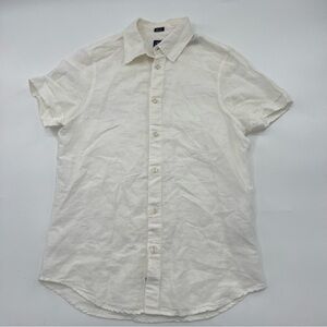 North Sails Men’s White Linen Blend Short Sleeve Button Up Shirt Slim Fit
